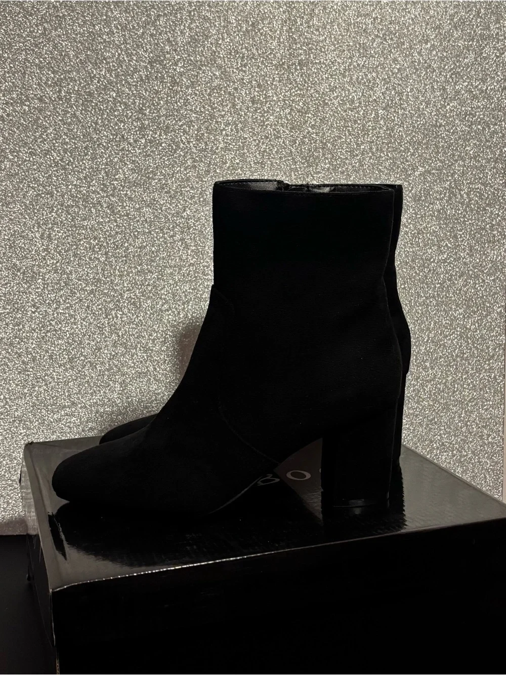 BAMBOO Black Suede-Look Ankle Boots with Block Heel